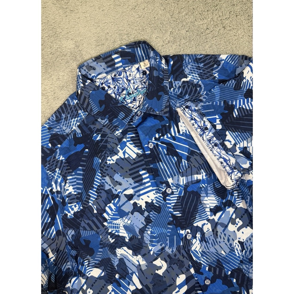 Robert Graham Button Up Shirt Mens S Blue Geometric Camo Floral Golf Performance